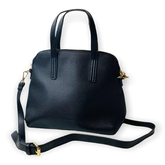 Louinhide Black Faux  Leather Handbag / Crossbody with Pinstripe Lining - Picture 1 of 11